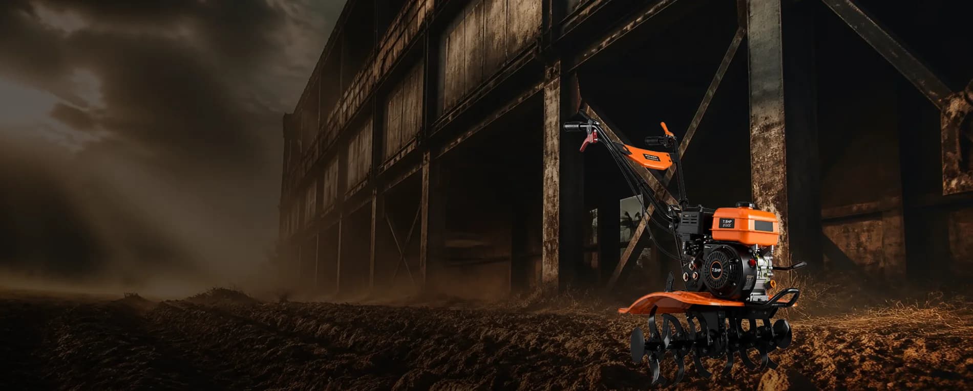 Bravix heavy-duty power tiller in use on a job site