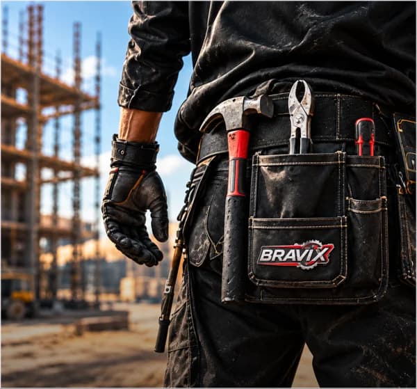 Bravix tool belt on a construction site