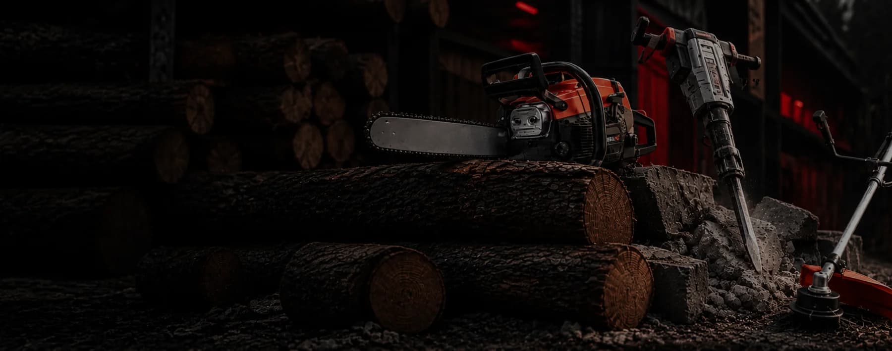 Bravix chain saw and demolition hammer on a job site